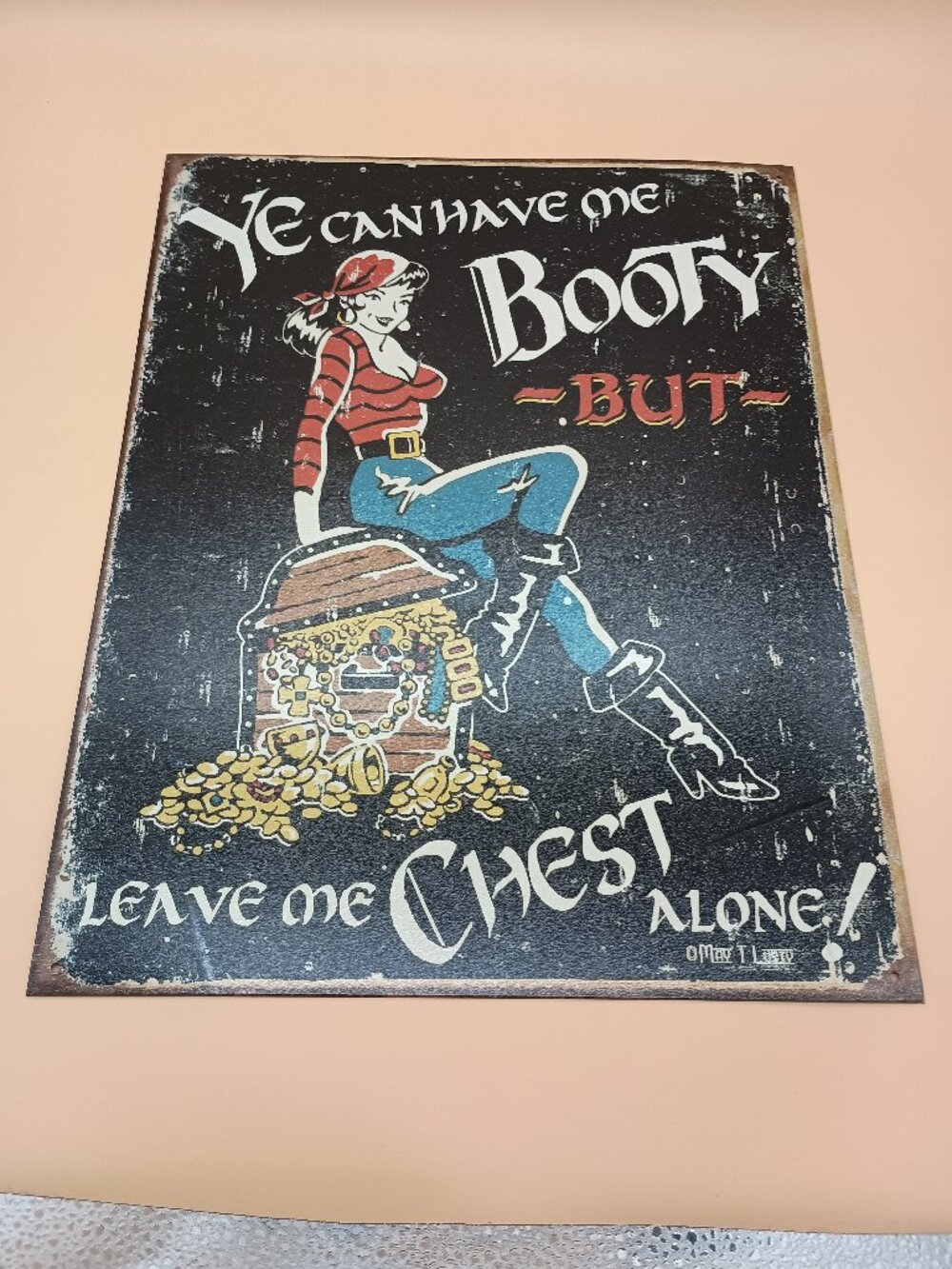 Metal Sign Pirate Pinup Novelty Wall Decor "Ye Can Have Me Booty" 2007